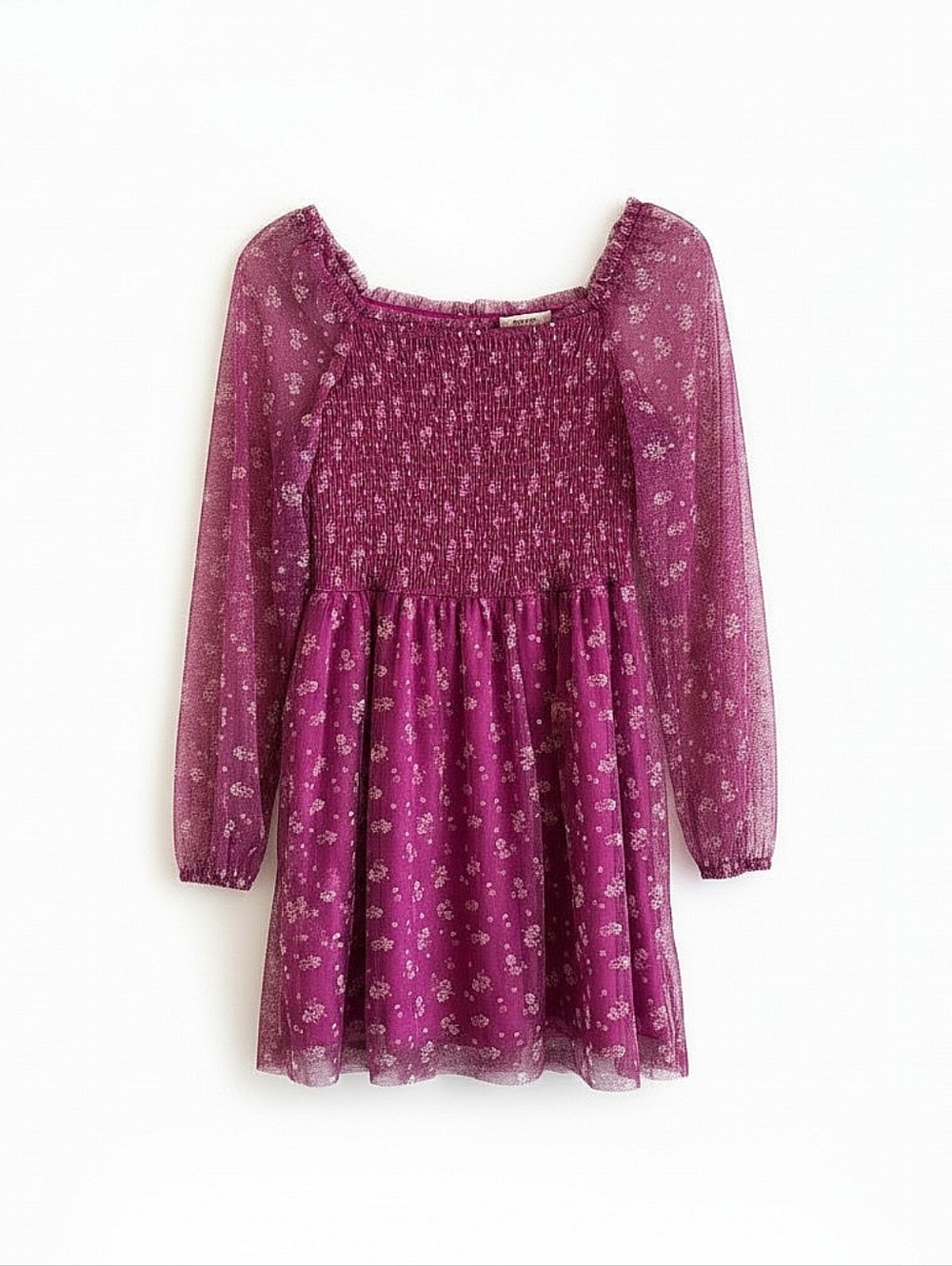 NWT! Y2K Art Class Girls' Smocked Bodice Floral Dress - Magenta